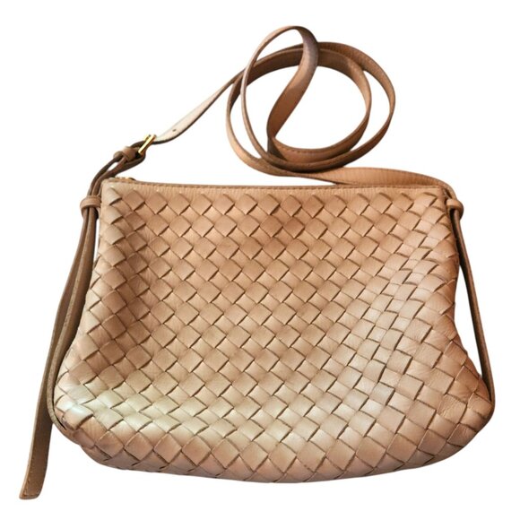 J. Crew The Puff Woven Crossbody Bag in Handwoven Leather in Greige 9" x 7" x 2" - Picture 3 of 10